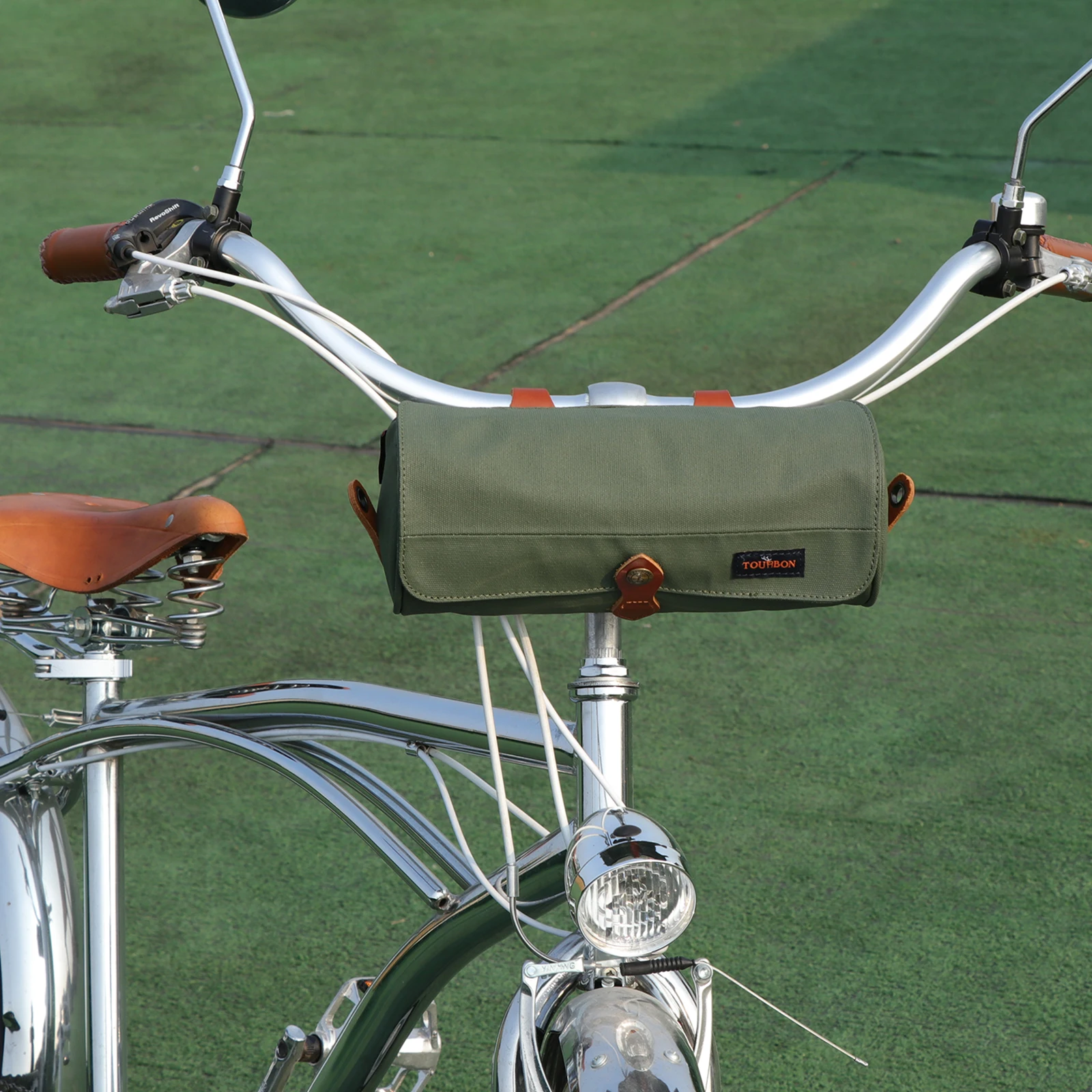 

Tourbon Retro Canvas Handlebar Bag Top Tube Bag Waxed Waterproof Bicycle Basket Storage Green Bike Accessories