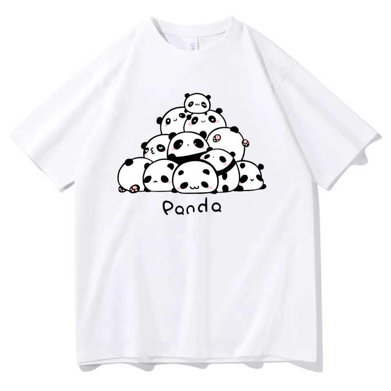 

Cute Panda Print Top Essential T-Shirt Summer Loose Unisex Short Sleeve