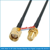 sma male to rpsma rp sma female washer o ring bulkhead mount nut pigtail jumper rg 58 rg58 3d fb extend cable 50 ohm copper