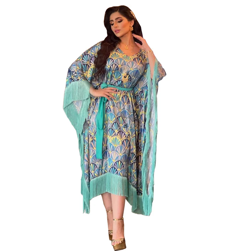 

Africa Clothing African Maxi Dresses For Women Muslim Abaya Long Dress 2023 New Fashion Tassels African Dress Soft Shining Dress