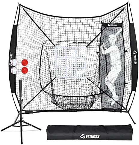 

7'x7' Baseball Net for Hitting and Pitching, Pitching Net for Softball Baseball Training with Batting Tee, Batter, Strik