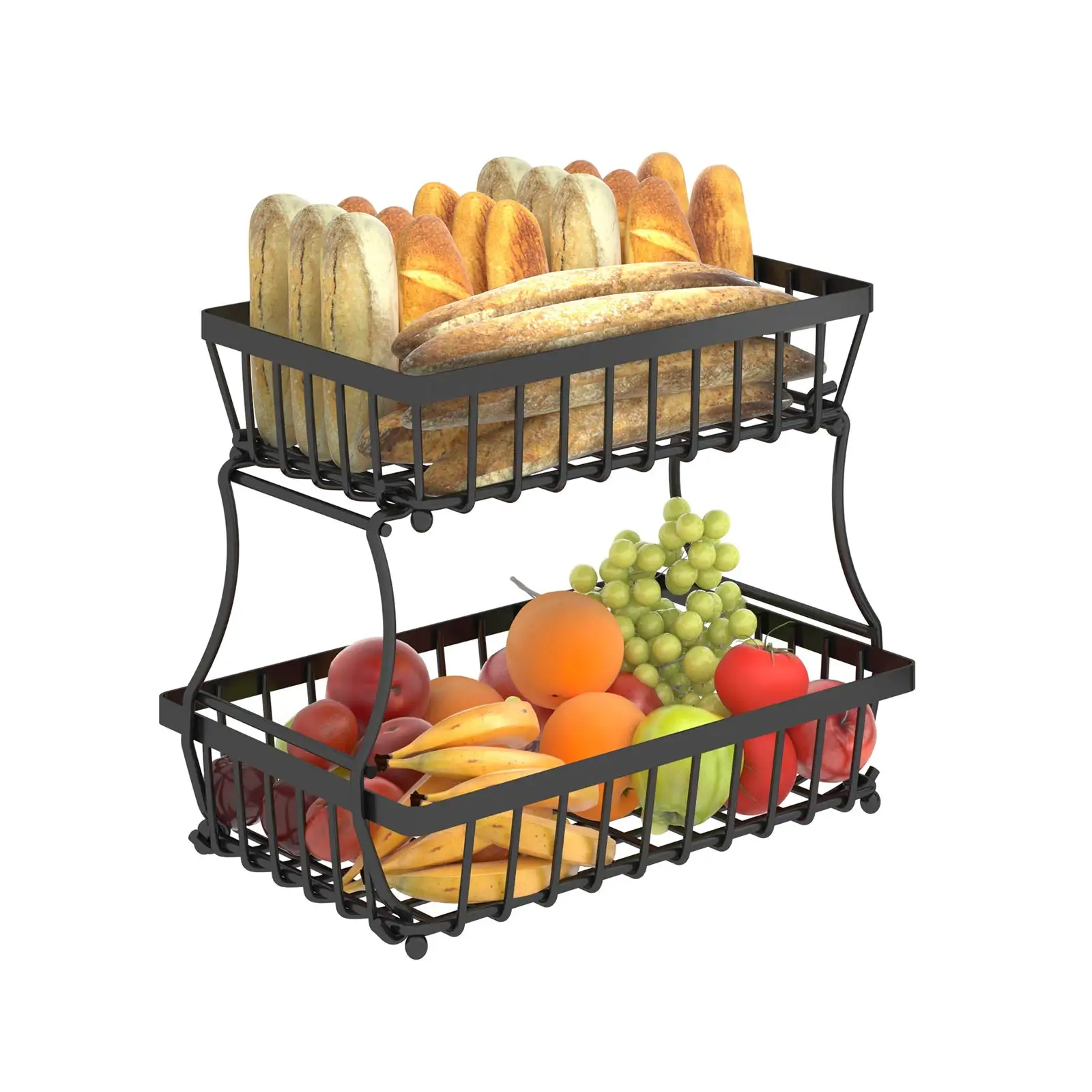 

Корзина для хранения фруктов, столешница для кухни, подставка для чаши для хлеба, съемная металлическая прямоугольная корзина из проволоки