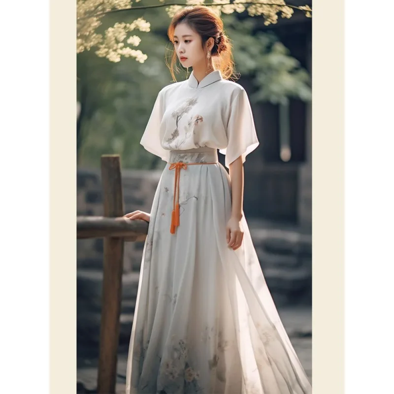 

Новинка, Женская юбка в китайском национальном стиле Hanfu, повседневный костюм для взрослых Mamianqun, тонкий Улучшенный Ципао, повседневное модное платье