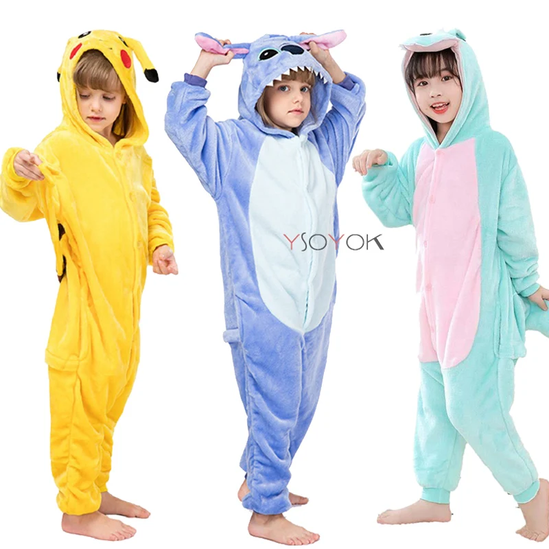 

2022 стильная зимняя Пижама, комбинезоны для мальчиков, пижамные комплекты для девочек, детские пижамы с единорогом, стичем, пандой, животными