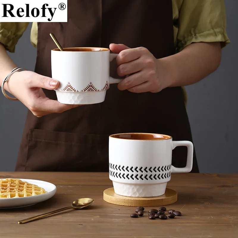 

300ml Creative Ceramic Coffee Mug with Handgrip Personalized Family Lovers Coffee Cup Family Breakfast Milk Cup Beverage Utensil