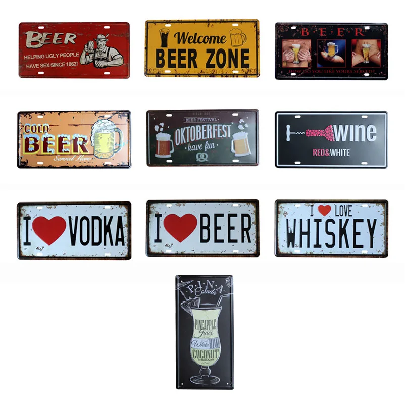 

Retro Metal Signs Rusty Novelty Aluminum Beer Metal Stamped License Plate Auto Tag Vintage Shop Posters Wall Decor for Home Bar