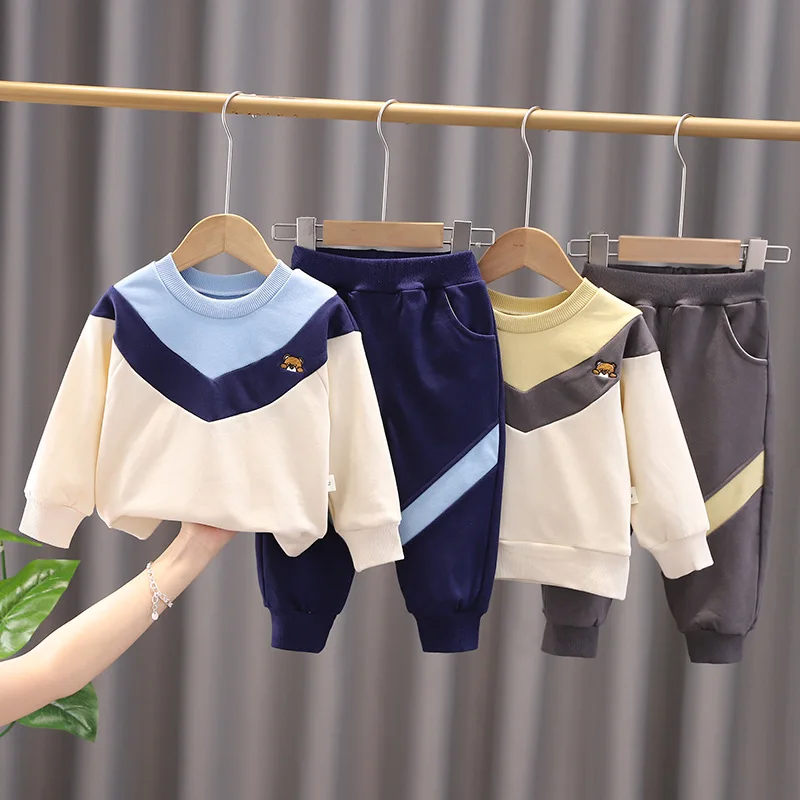 

LZH Children's Autumn Suit 2022 New Baby Boys Clothes Fashion Stitching Top + Pants Two-Piece Outfits Handsome Boys Set 1-5 Year