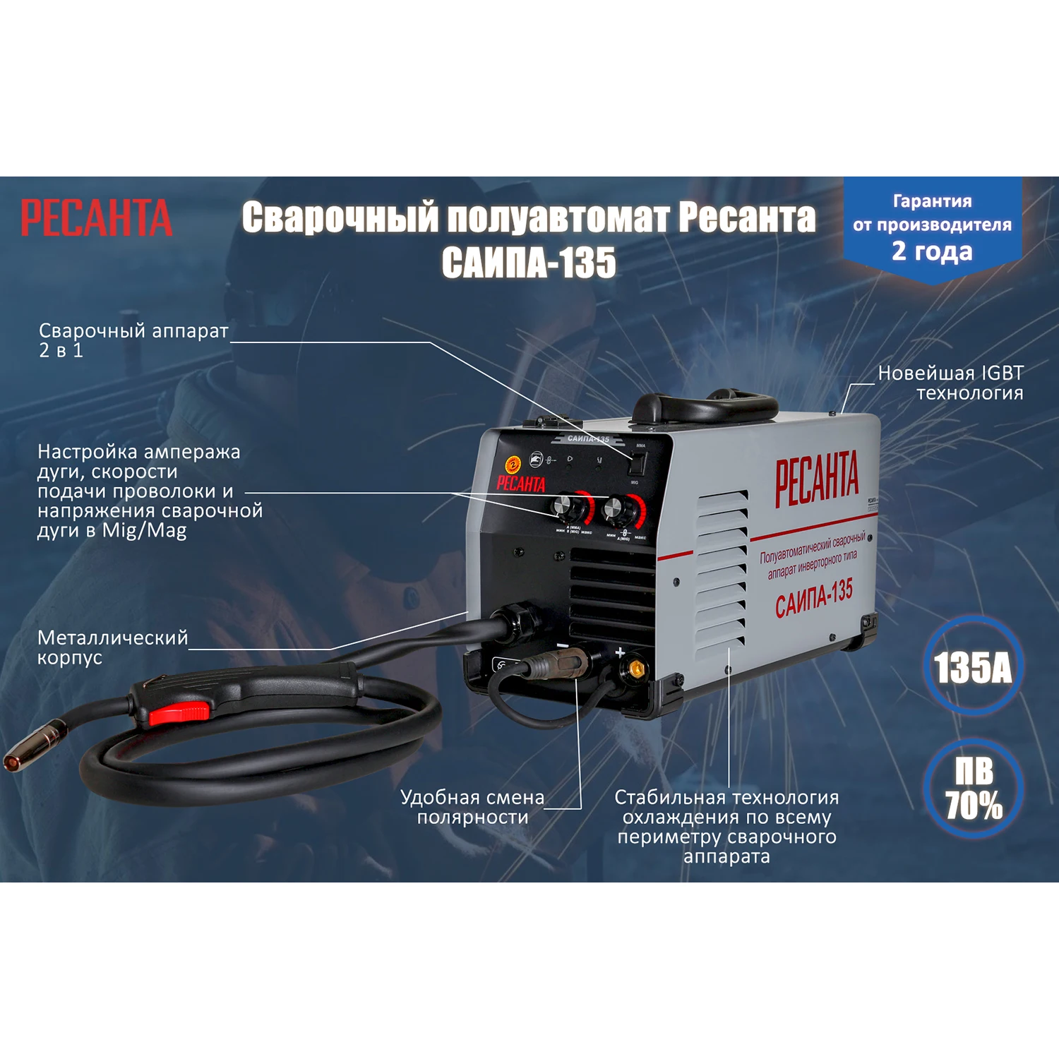 Аппарат сварочный инверторный полуавтоматический RESANTA of SAIPA-135 ( Напряжение