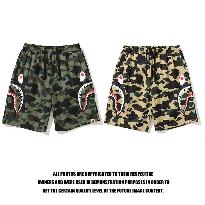 

Мужские и женские шорты с принтом BAPE Камуфляжный Shark, шорты с пятью точками, мужские пляжные шорты 2022, летние брюки средней длины