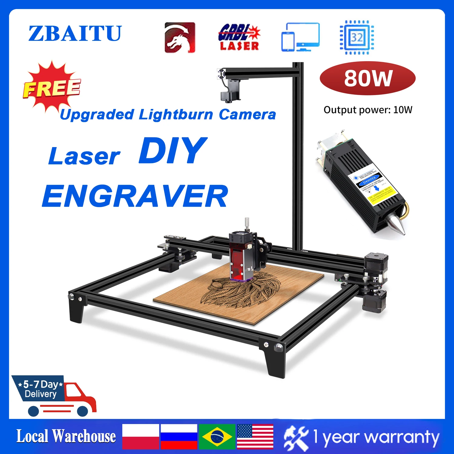 

ZBAITU Engraving Cutting Machine Wifi Offline Control 80W Laser Engraver CNC Router With Lightburn Camera For Wood Leather Metal