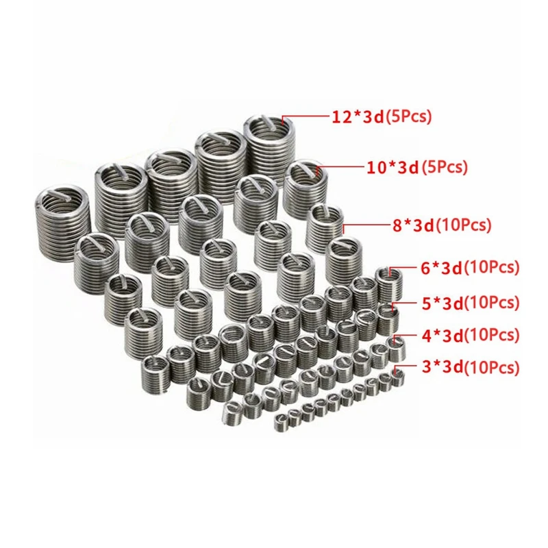 

60pcs/set M3-M12 2.5d 3d Fastening Thread Insert Set Stainless Steel Repair Tool Insert Kit Household Hardware Tool Parts