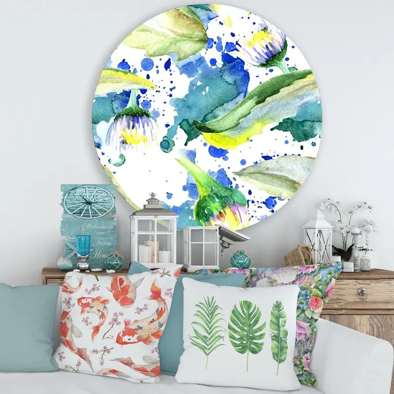 

'Aquarelle Impression of Daisy Flowers I' Traditional Circle Metal Wall Art 36x36 - Disc of 36