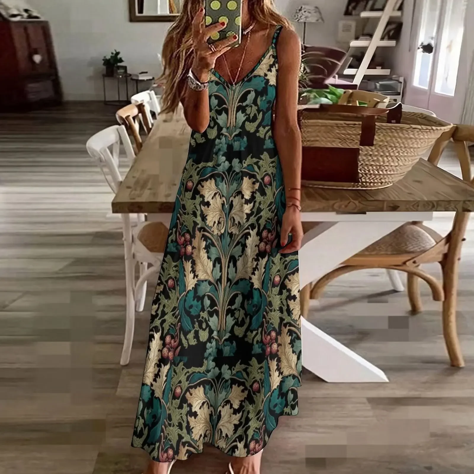 Осеннее платье без рукавов с ботаническим принтом и цветочным женский летний