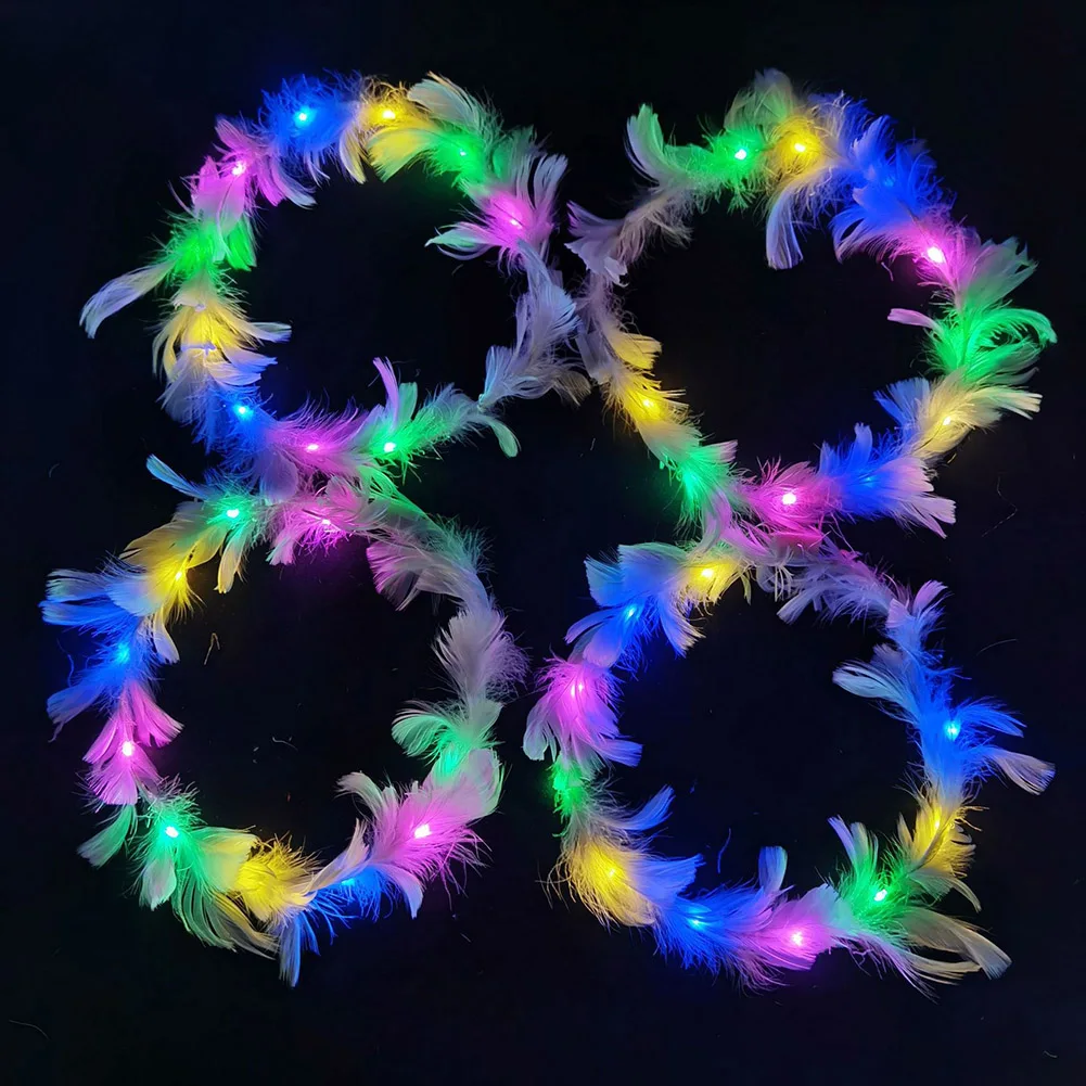 

1pcs Christmas Blinking Light LED Flower Feather Wreath Headbands Neon Angel Halo Party Wedding Birthday Gift Club Bar Decor