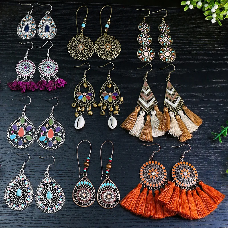 

European American Bohemian National Earrings Retro Holiday Versatile Temperament Earrings Women's Long Nepal Vintage Earrings
