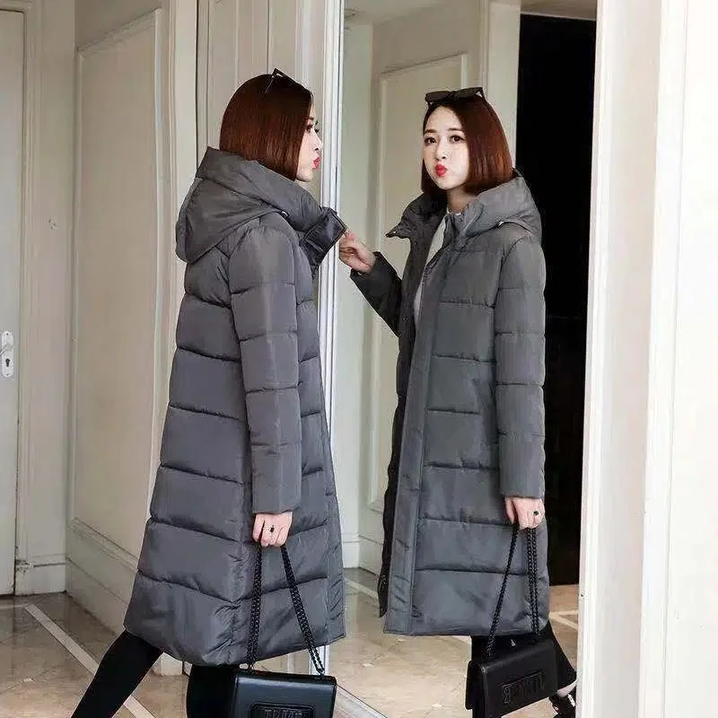 Parkas Women 2022 Winter New Korean Slim All-match Casual  Padded Jacket Female Hooded Thick Warm Long Over Knee Cotton Coat