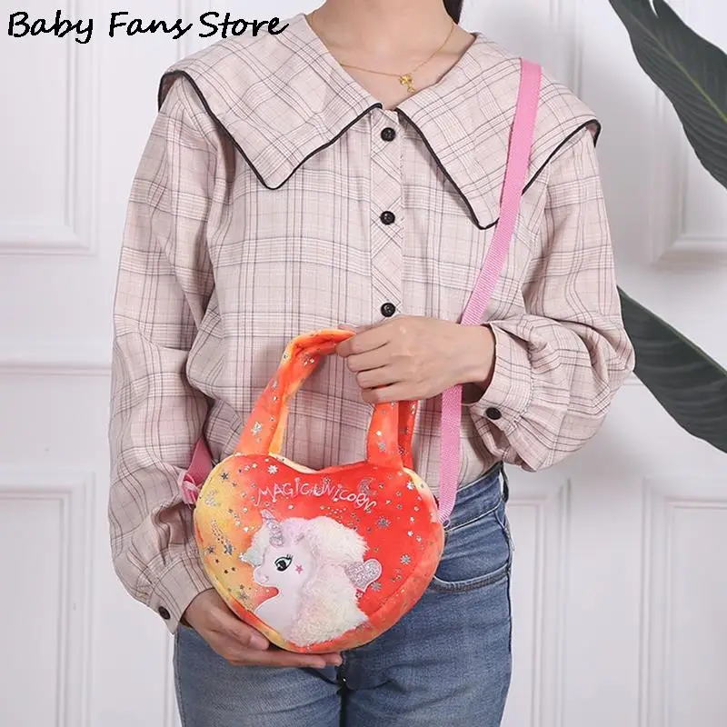 

Mini Unicorn Totes Princess Handbag Plush Stuffed Toys Bags Children Heart Shape Shoulder Purse Girls Fashion Crossbody Bag Kids