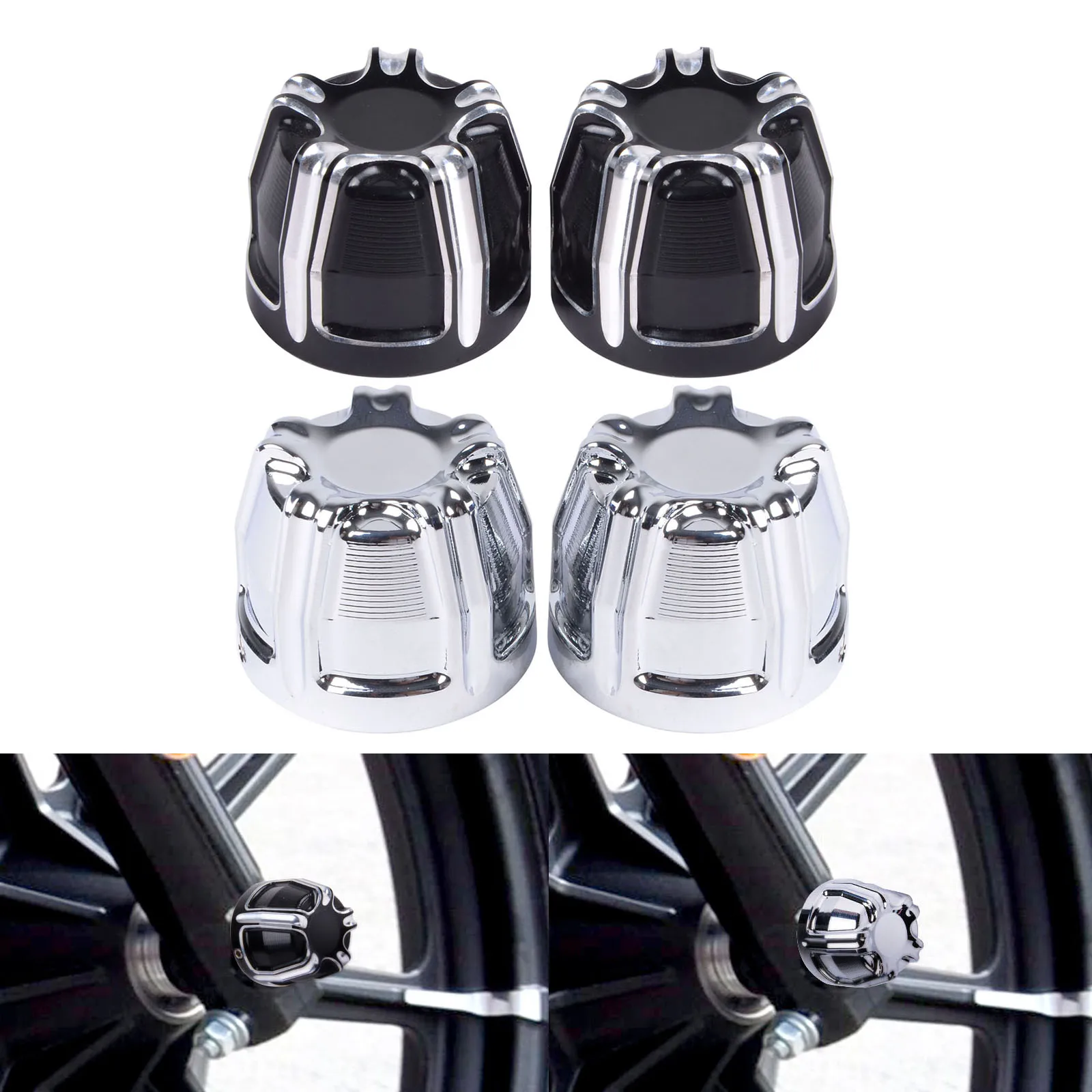 

1 Pair Motorcycle Front Axle Nut Covers Caps Bolt Aluminum Black/Chrome For Harley Davidson Dyna Touring and Trike Models