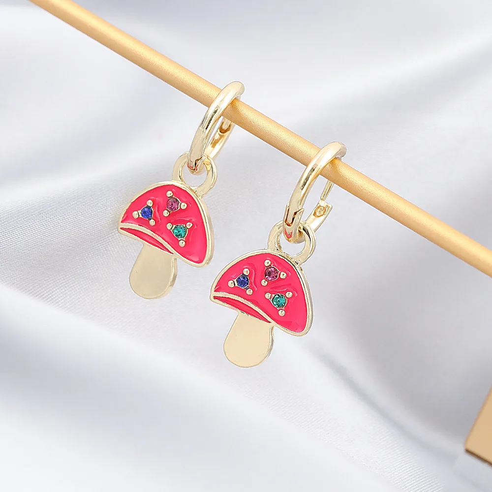 

Women Cute Enamel Mushroom Pendant Earrings for Women Girls Drop Oil Huggies Hoop Earrings Lady Party Jewelry