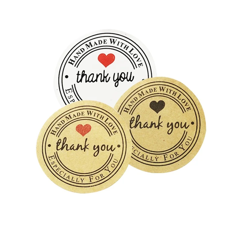 

100Pcs Round thank you Kraft Paper Sealing package label Handmade Products DIY Self-adhesive sticker 3Color