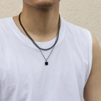 punk layered chain with square pendant necklace men trendy simple separable chian necklace set on neck 2022 fashion jewelry gift