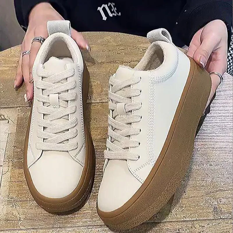 GCYCG Brand White Sneakers Women Flat Platform Shoes Spring Autumn Casual Round Toe Breathable Sports Shoes Ladies