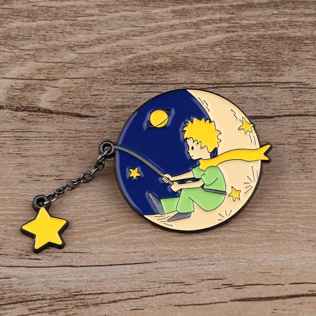 

The Little Prince Enamel Pin Cute Cartoon Brooches for Women Star and Moon Badges On Backpack Fashion Jewelry Accessories Gifts