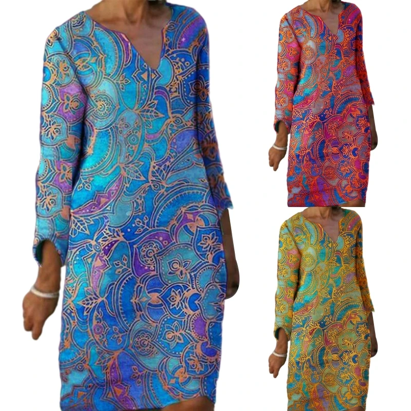 

Женское винтажное платье миди с длинным рукавом и V-образным вырезом