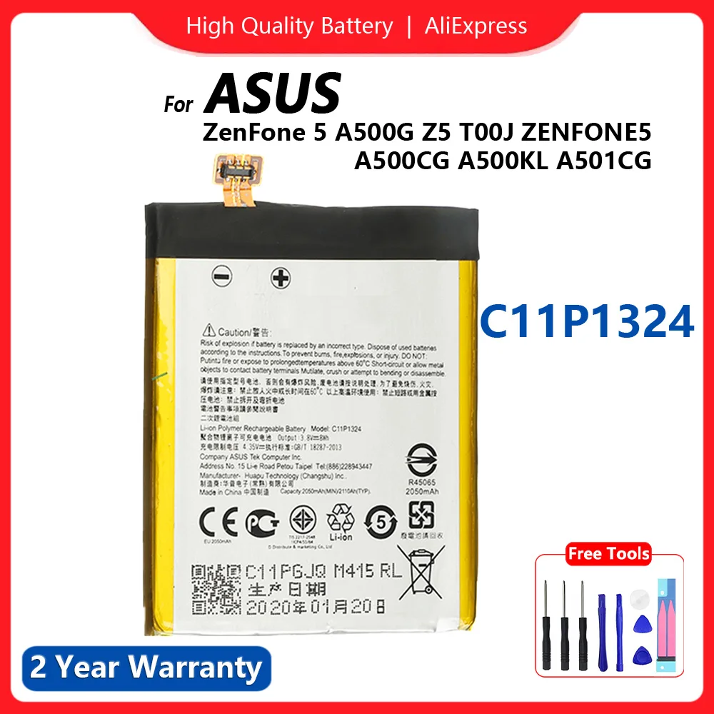 

Original C11P1324 Replacement Battery For ASUS ZenFone 5 A500G Z5 T00J ZENFONE5 A500CG A500KL A501CG Batteries + Gift Tools