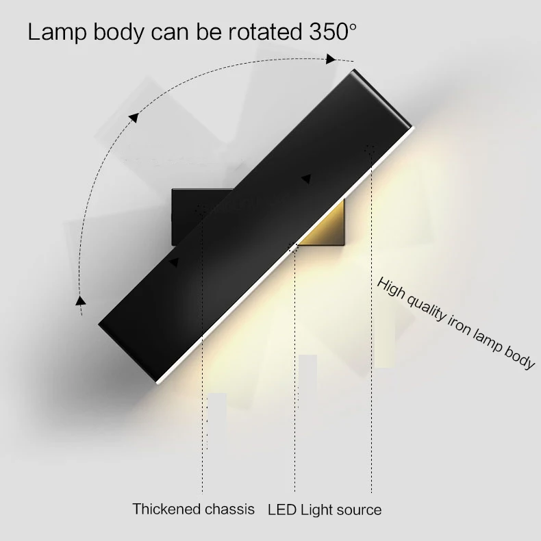 

Led Indoor Wall Lamp 350° Rotatable Adjustable Bedroom Bedside Wall Light Simple Aluminum Stair Hallway Light Fixture Home Decor
