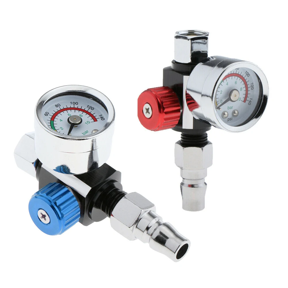 

NEW 2Pcs Truck G1/4 Paint Spray Nozzle Air Pressure Regulator Compressor Valve Gauge 0-10Bar Aluminum Alloy Universal