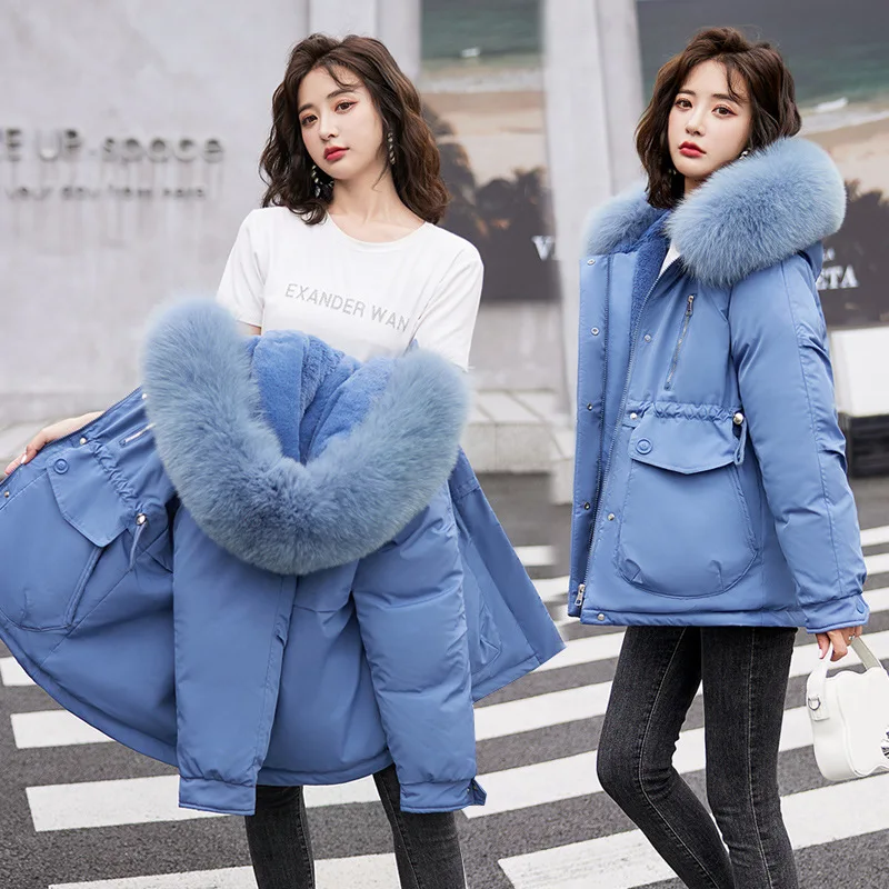WYWMY Winter Jacket Women Parkas Short Coat Imitation Rabbit Fur Hooded Coat Slim Waist Warm Cotton Padded Coat Winter Clothes