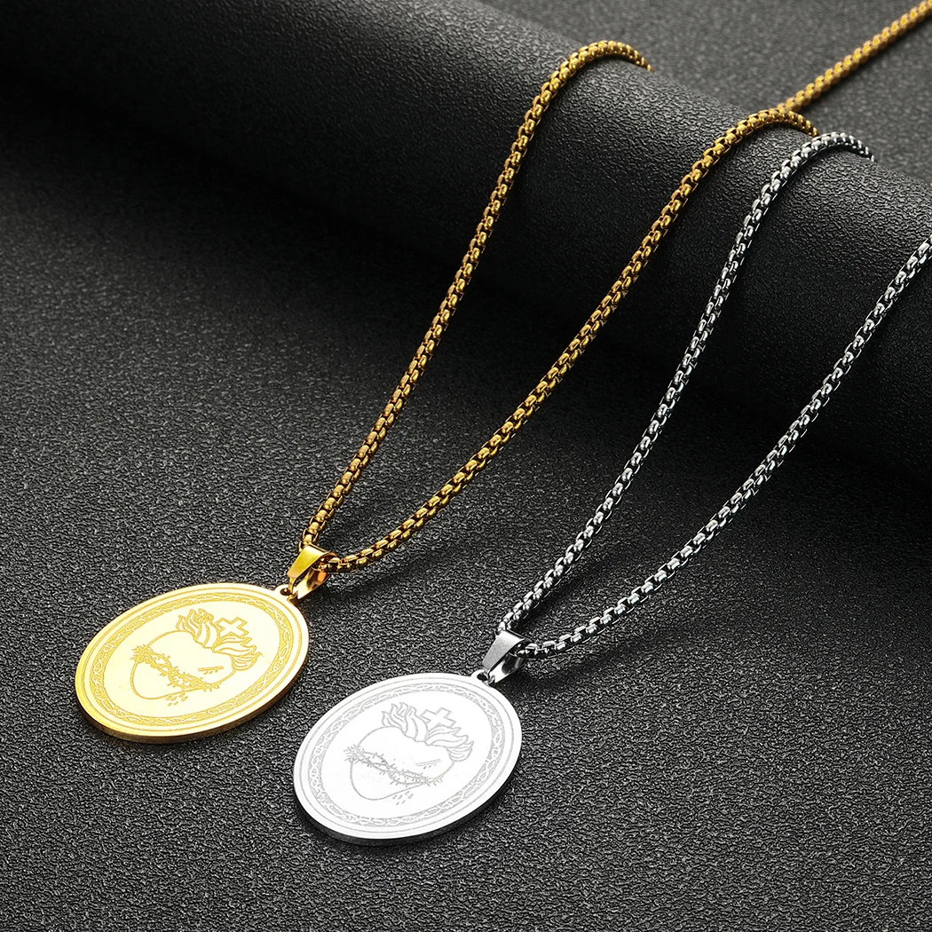 

Sacred Hearts Stainless Steel Necklace Christian Men Acred Pendant Men Religious Catholic