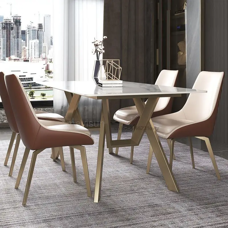 

Italian-style Bright Marble Dining Table Light Luxury Modern Designer Restaurant Table And Chair Combination High-end Villa