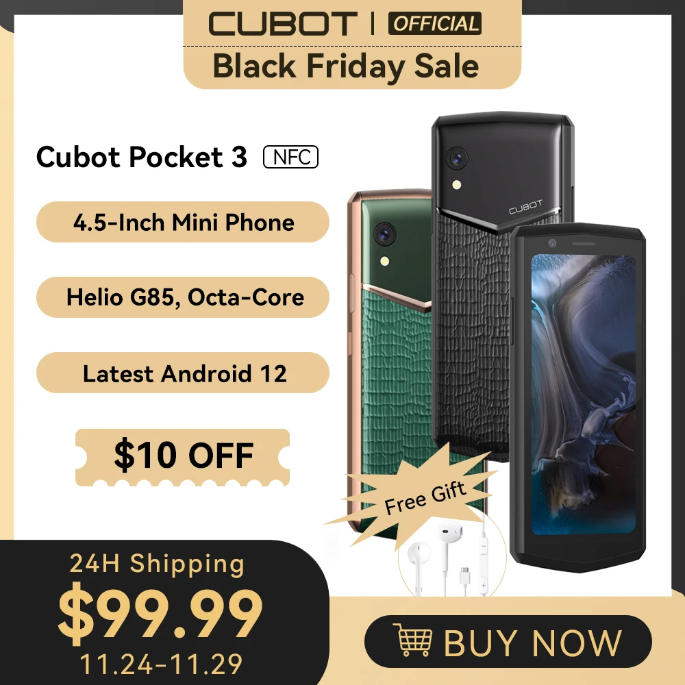 World Premiere, Cubot Pocket 3, 4.5-Inch Mini Smartphone 2022, Helio G85,Octa-Core, NFC, 4GB RAM, 64GB ROM, 3000mAh, 20MP Camera