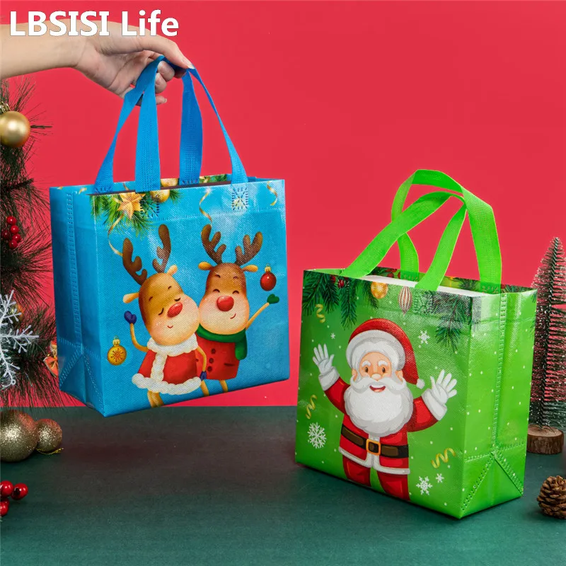 

LBSISI Life 12pc Christmas Gift Bag Waterproof Non-woven Fabric For Chocolate Cosmetic Cloth Packing New Year Party Kids Favors