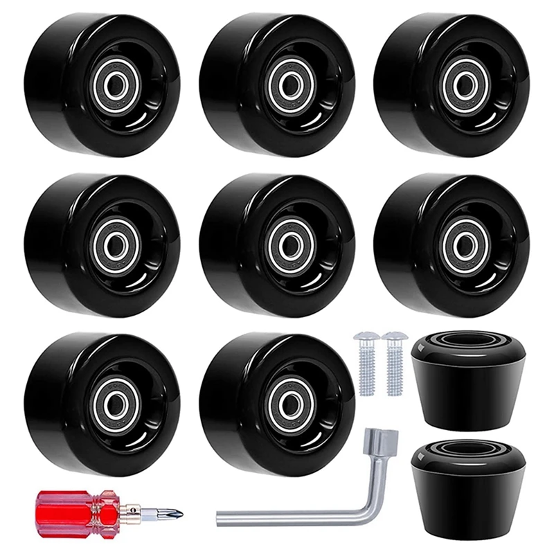

8 Roller Skate Wheels With Bearings And 2 Toe Stoppers For Double Row Skating,Quad Skates And Skateboard,32Mmx58mm 82A