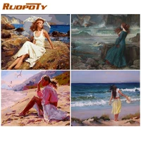 ruopoty picture by number seaside girl kits diy oil painting by numbers figure on canvas handpainted for living room