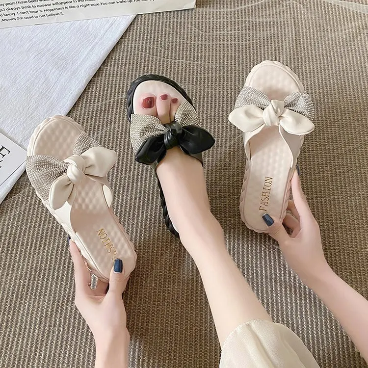 

Bow Knot Sandals and Slippers Women's 2022 Summer New Thick Sole Fashion Versatile Flip-Flops Non-Slip Beach Shoes Slippers