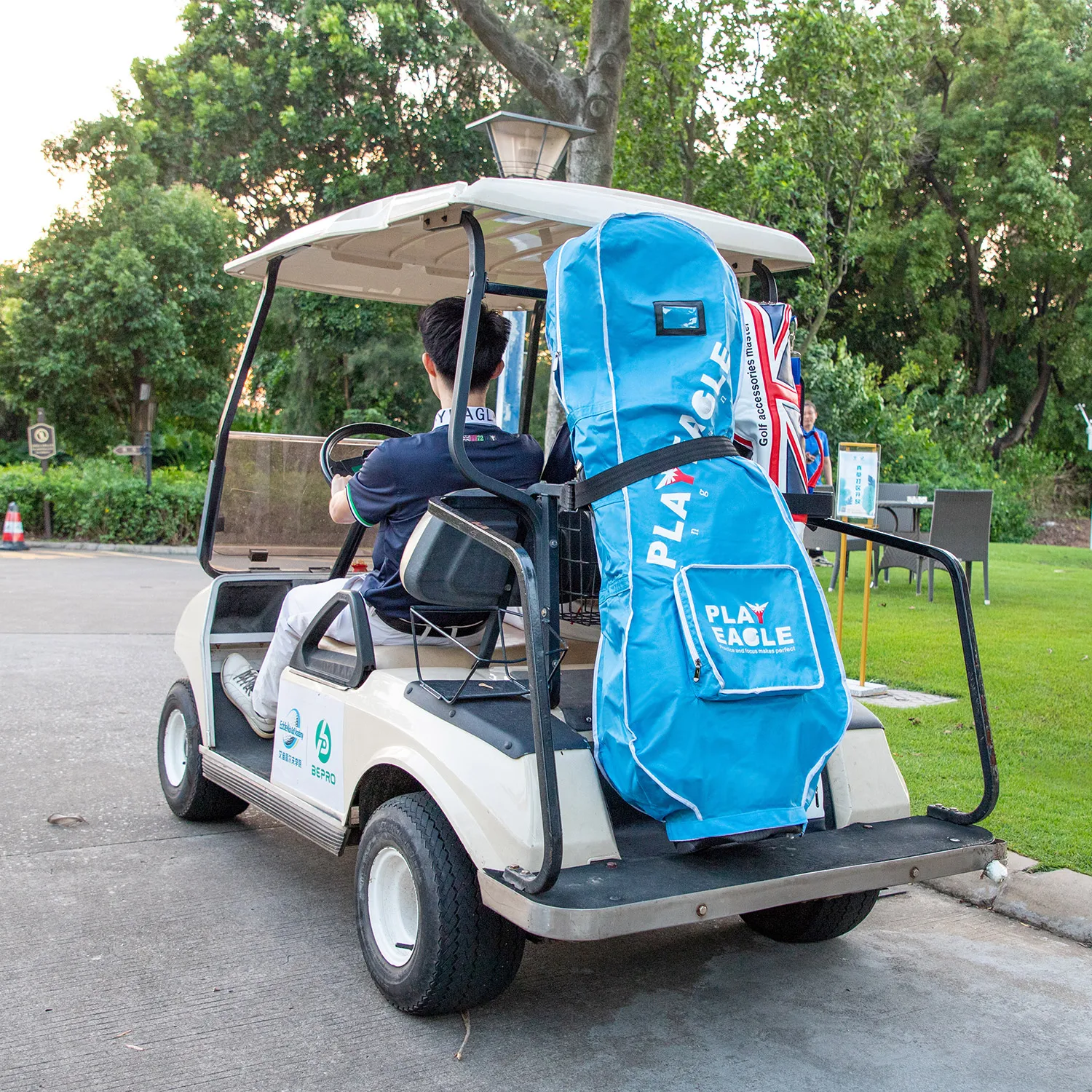 PLAYEAGLE Golf Rain Cover Bag Waterproof and Dustproof Portable Foldable Golf Travel Cover Bag Raincover in BlackBlue/Gray Color