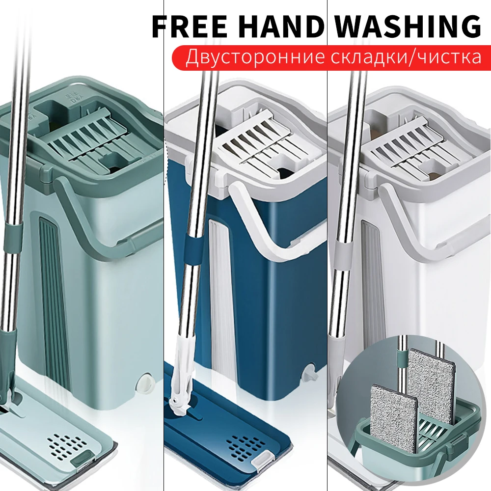Automatic Spin Mop With Bucket Flat Squeeze Hand Free Wringing Magic Microfiber Mop Home Kitchen Floor Cleaning Home Kitchen