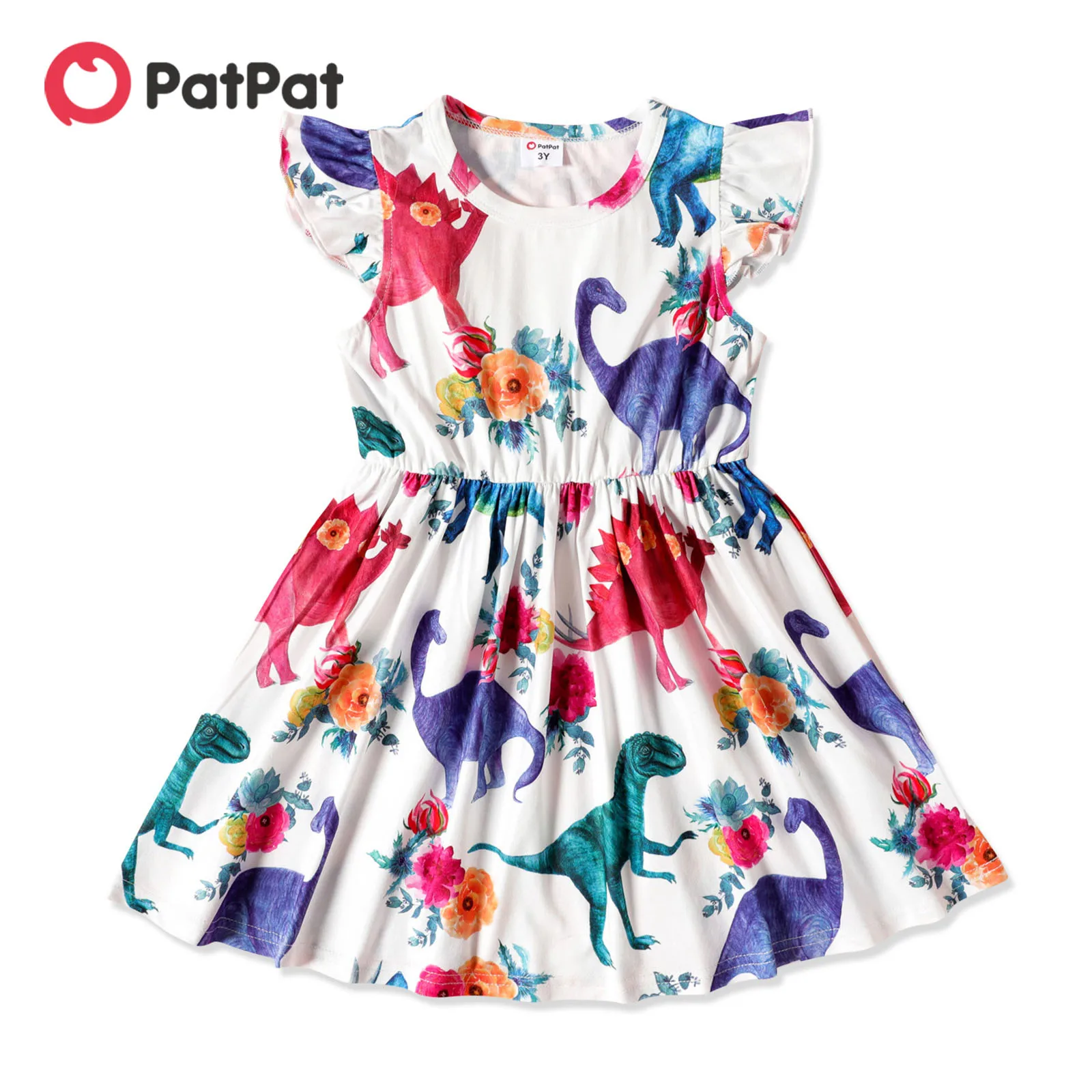 

PatPat Toddler Girl Animal Dinosaur Floral Print Flutter-sleeve Dress