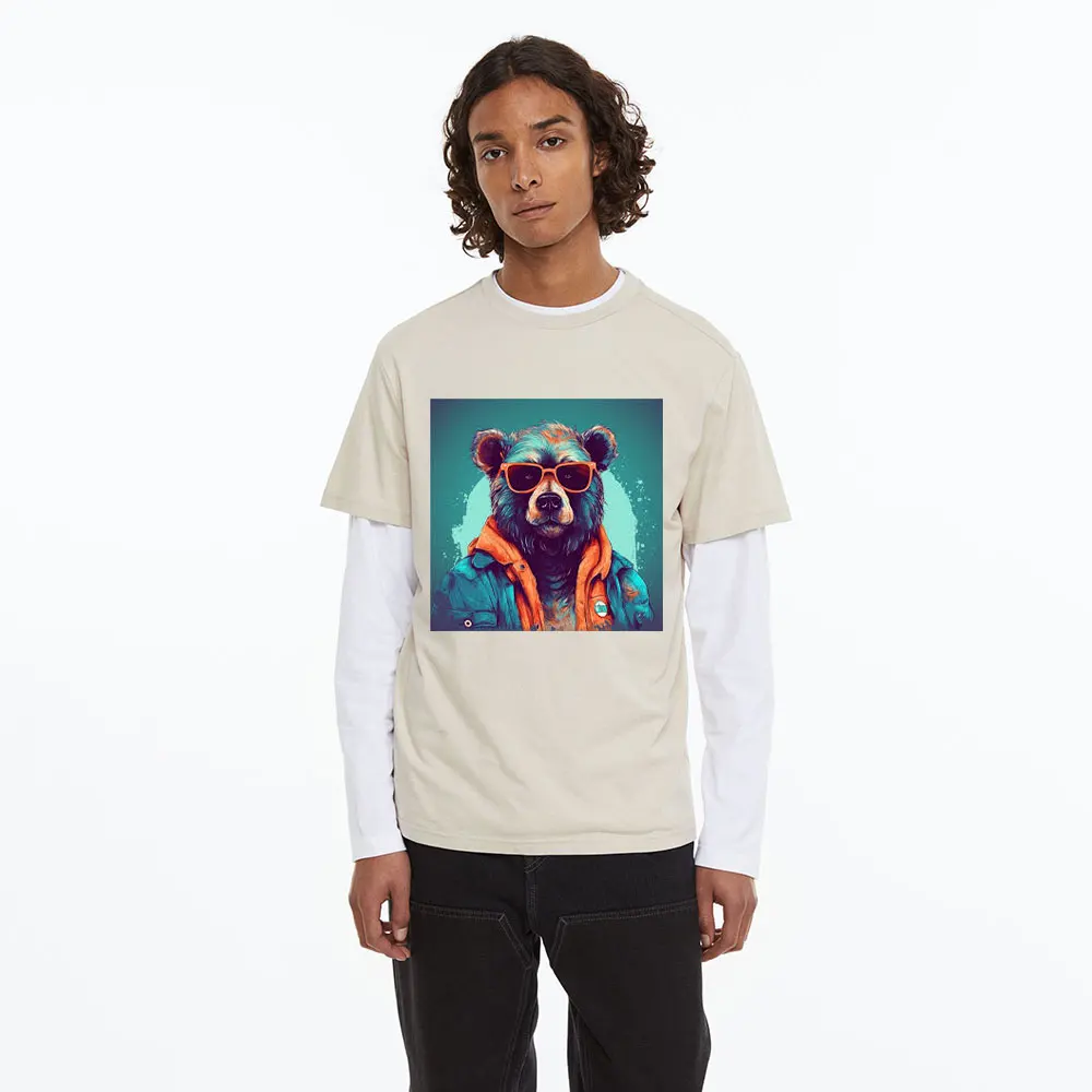 

Summer Men 100% Cotton T-shirt Large Short Sleeve Luxury Brand Cartoon Bear Print T-shirt Men And Women Casual Loose T-shirt