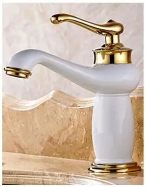 

Vidric Deck Mount White Gold & Jade Bathroom Basin Sink Mixer Tap Single Handle Bathroom Hot Cold Faucet Mixer Basin Faucet