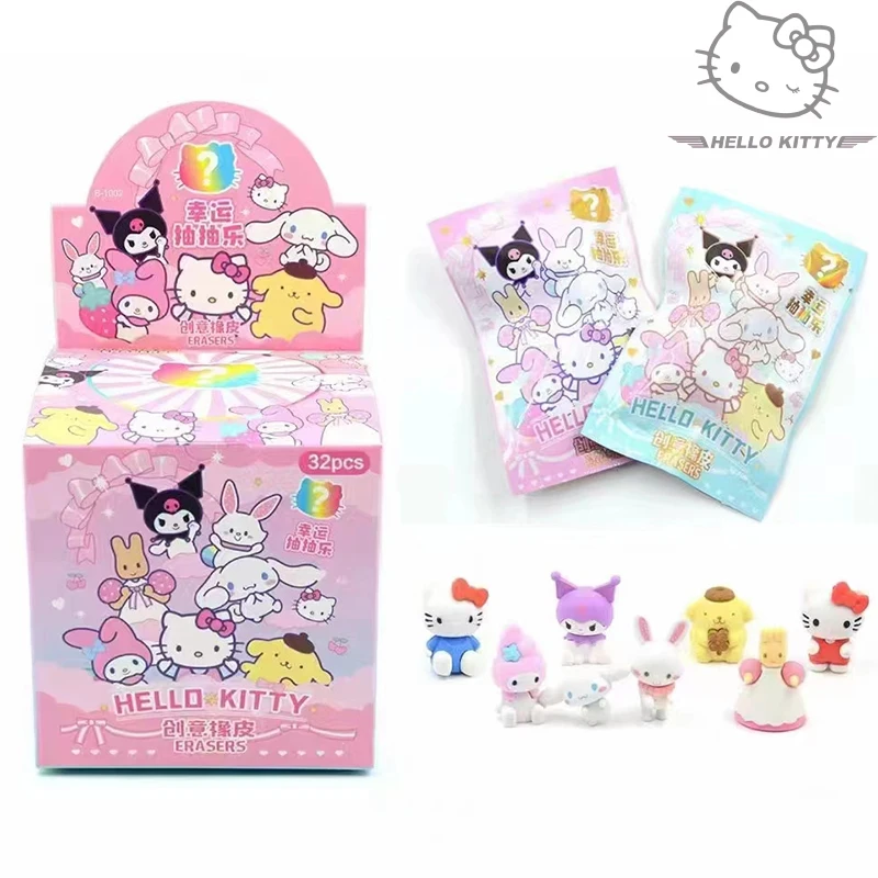 Sanrio Anime 3d Cartoon Eraser Original Hello Kitty Blind Bag Eraser Student Stationery Toy Gift School Supplies Rubber Eraser