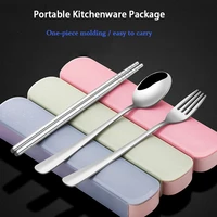 student portable tableware set stainless steel chopsticks spoon office worker spoon and fork outdoor three piece set