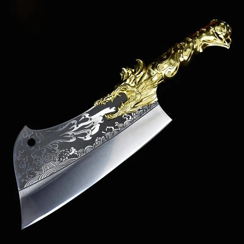 

Big Longquan Kitchen Knife Handmade Forged Hot Knife Cutter Chop Hatchet Butcher Beautiful Knife with Patterns Kitchen Knife