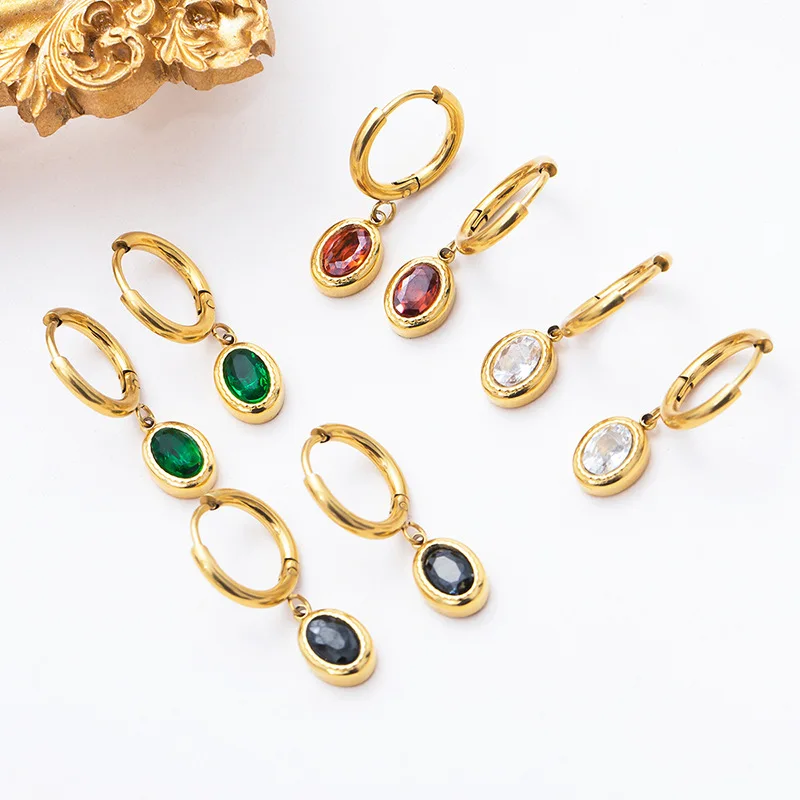 

2022 Fashion Jewelry Colorful Bling Cubic Zirconia Hoop Earrings 14K Gold Stainless Steel Earrings Waterproof Jewelry Gifts CN