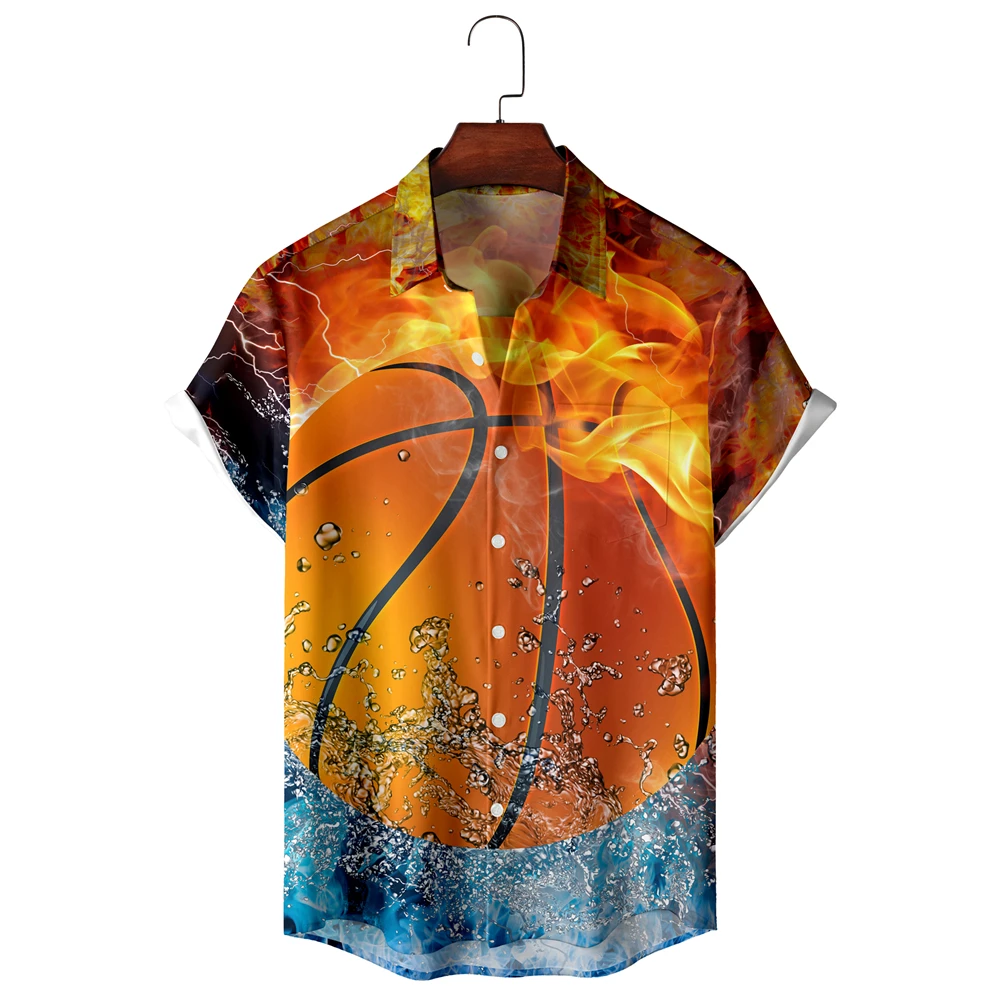 

Новая гавайская рубашка, модная летняя забавная Мужская рубашка с отложным воротником и короткими рукавами, мультяшная 3d-баскетбольная пляжная одежда оверсайз