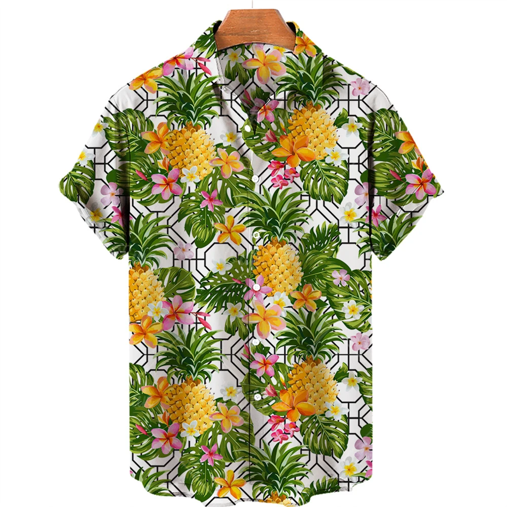 Summer Hawaiian Shirts Fruit 3d Print Shirt Men Women Fashion Pineapple Shirts Single-Breasted Short Sleeve Blouse Mens Clothing images - 6